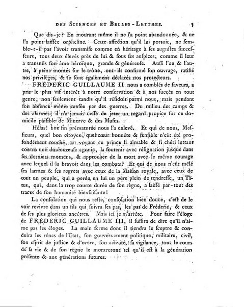 Memoires de l'Academie royale des sciences et belles lettres depuis l'avenement de Frederic Guillaume 2. au throne