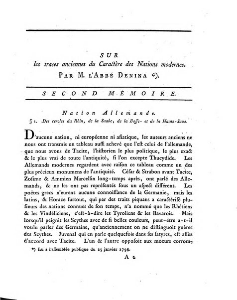 Memoires de l'Academie royale des sciences et belles lettres depuis l'avenement de Frederic Guillaume 2. au throne