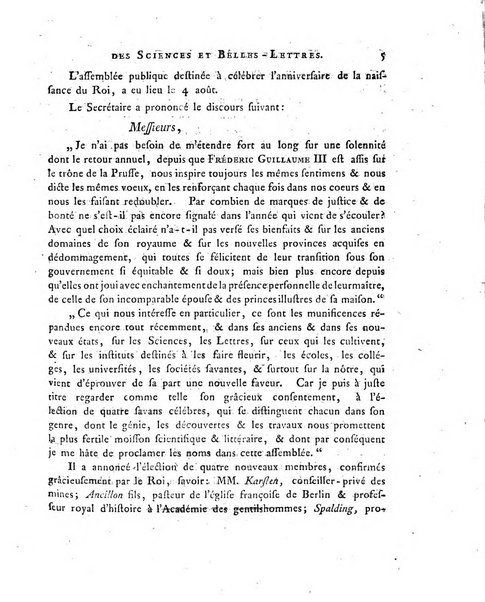 Memoires de l'Academie royale des sciences et belles lettres depuis l'avenement de Frederic Guillaume 2. au throne