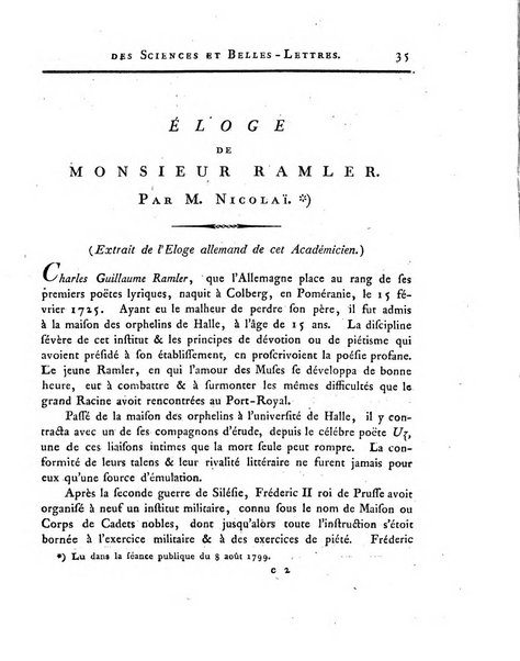 Memoires de l'Academie royale des sciences et belles lettres depuis l'avenement de Frederic Guillaume 2. au throne