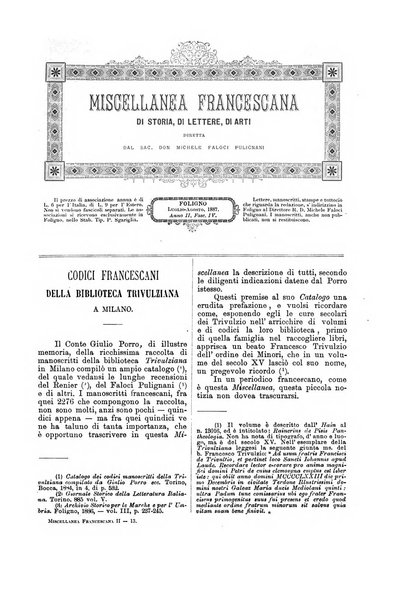 Miscellanea francescana di storia, di lettere, di arti