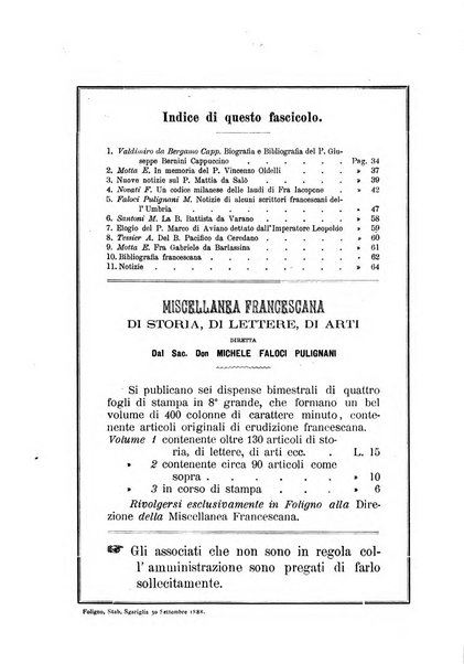 Miscellanea francescana di storia, di lettere, di arti