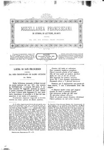 Miscellanea francescana di storia, di lettere, di arti