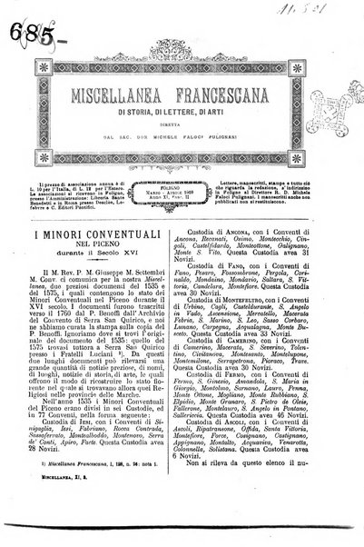 Miscellanea francescana di storia, di lettere, di arti