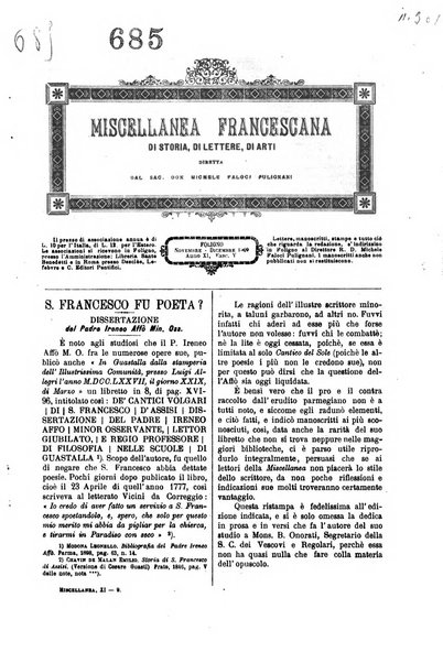 Miscellanea francescana di storia, di lettere, di arti