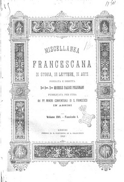 Miscellanea francescana di storia, di lettere, di arti