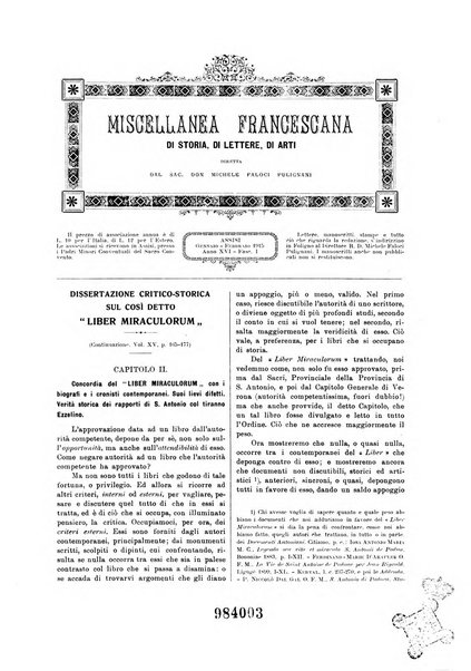 Miscellanea francescana di storia, di lettere, di arti