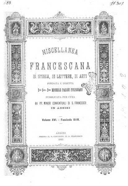 Miscellanea francescana di storia, di lettere, di arti