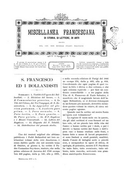 Miscellanea francescana di storia, di lettere, di arti