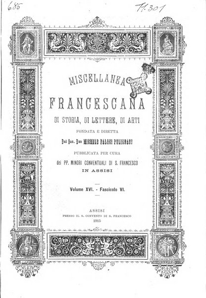 Miscellanea francescana di storia, di lettere, di arti