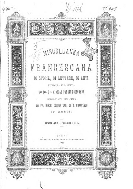 Miscellanea francescana di storia, di lettere, di arti