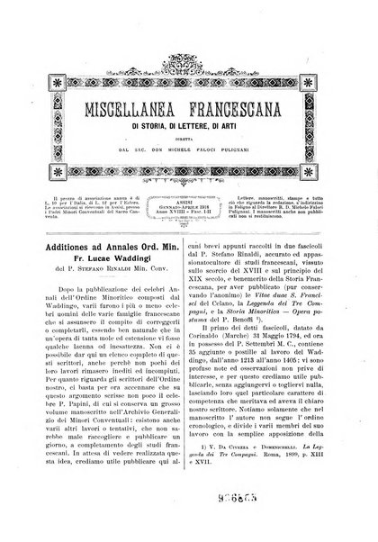 Miscellanea francescana di storia, di lettere, di arti