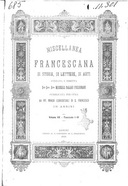 Miscellanea francescana di storia, di lettere, di arti