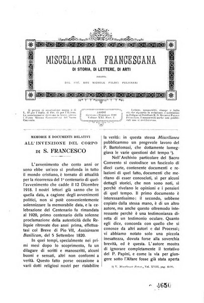 Miscellanea francescana di storia, di lettere, di arti