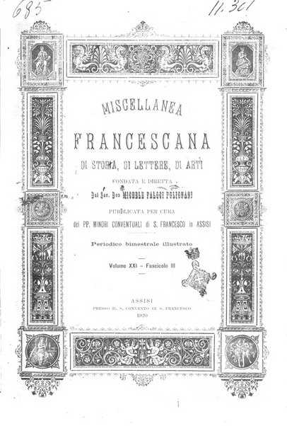 Miscellanea francescana di storia, di lettere, di arti