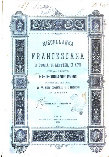 Miscellanea francescana di storia, di lettere, di arti