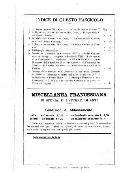 Miscellanea francescana di storia, di lettere, di arti