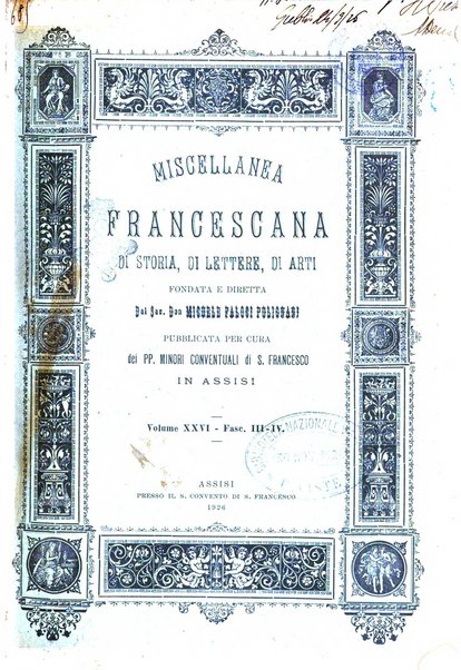 Miscellanea francescana di storia, di lettere, di arti