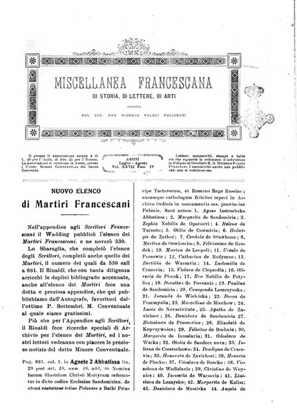 Miscellanea francescana di storia, di lettere, di arti