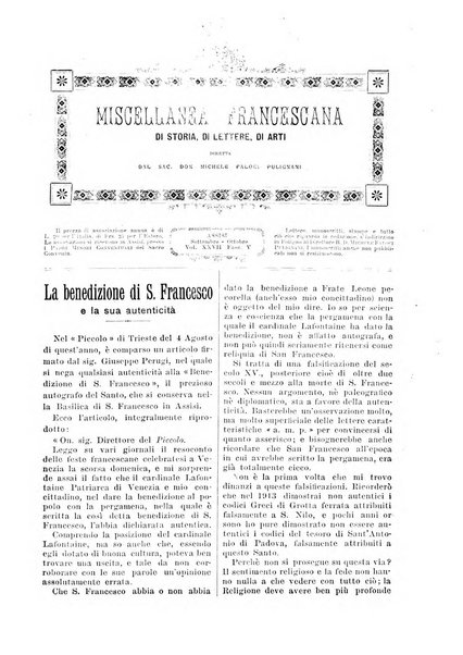 Miscellanea francescana di storia, di lettere, di arti