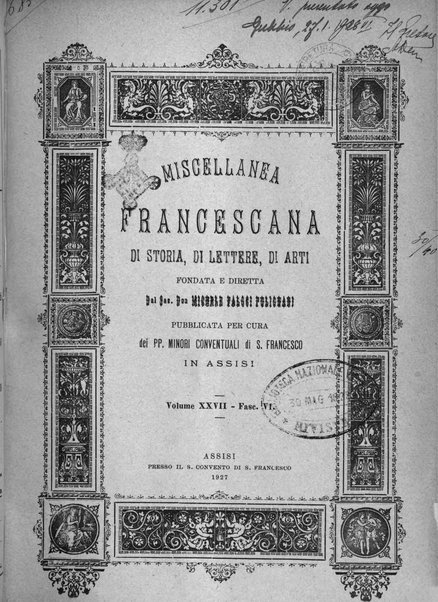 Miscellanea francescana di storia, di lettere, di arti