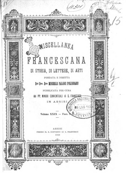 Miscellanea francescana di storia, di lettere, di arti