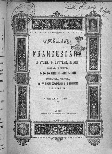 Miscellanea francescana di storia, di lettere, di arti