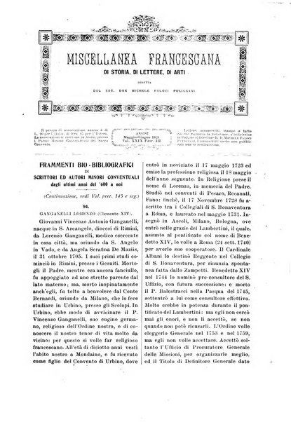 Miscellanea francescana di storia, di lettere, di arti