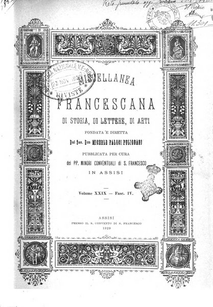 Miscellanea francescana di storia, di lettere, di arti