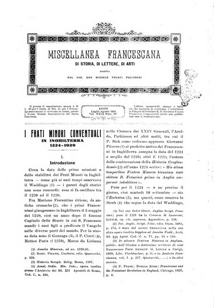 Miscellanea francescana di storia, di lettere, di arti