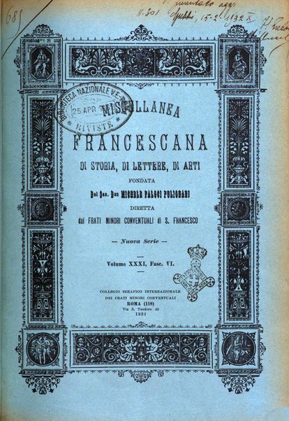 Miscellanea francescana di storia, di lettere, di arti