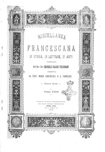 Miscellanea francescana di storia, di lettere, di arti