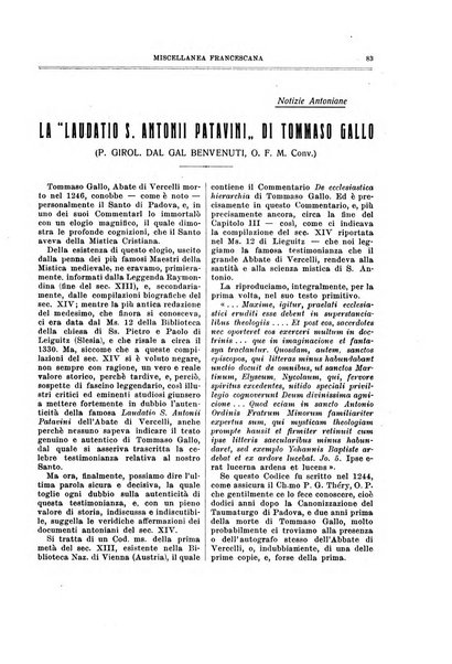 Miscellanea francescana di storia, di lettere, di arti