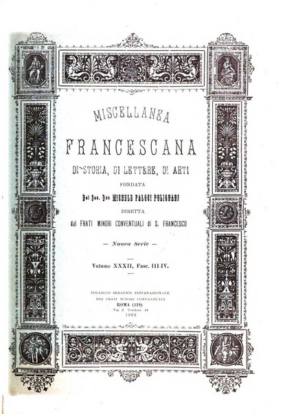 Miscellanea francescana di storia, di lettere, di arti