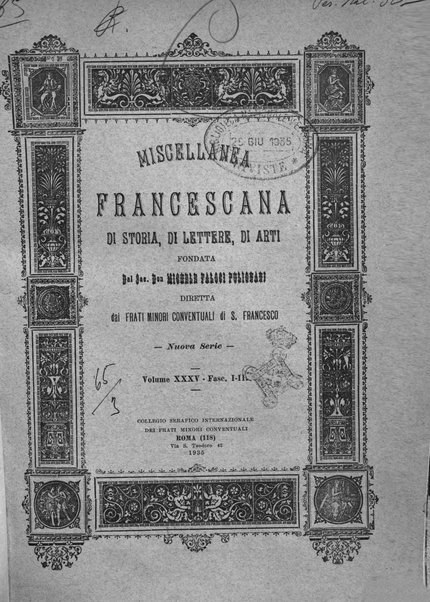 Miscellanea francescana di storia, di lettere, di arti