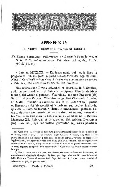 Miscellanea storica romana od archivio di storia medioevale ed ecclesiastica rivista periodica del conte Francesco Cristofori