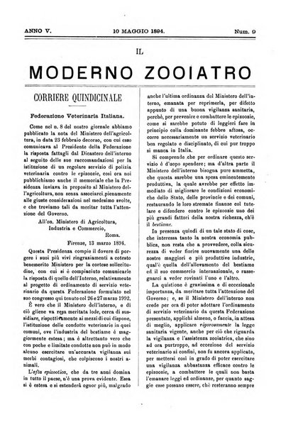 Il moderno zooiatro rassegna di medicina veterinaria e di zootecnia