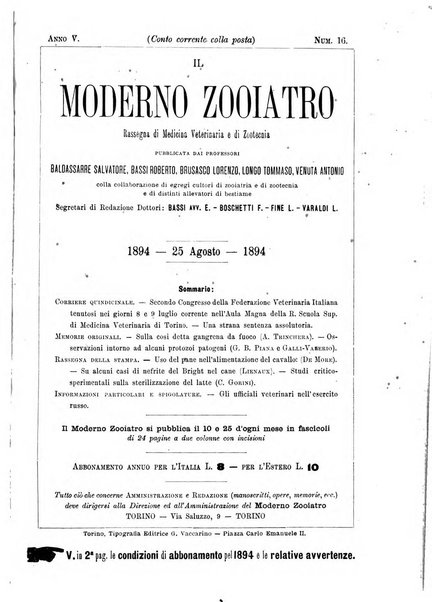 Il moderno zooiatro rassegna di medicina veterinaria e di zootecnia