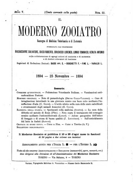 Il moderno zooiatro rassegna di medicina veterinaria e di zootecnia