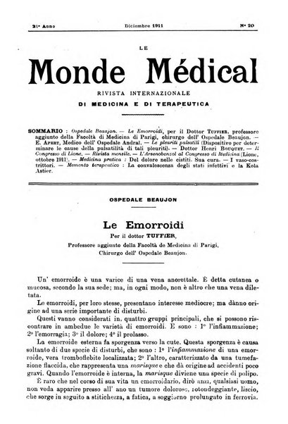 Le monde médical rivista internazionale di medicina e terapia