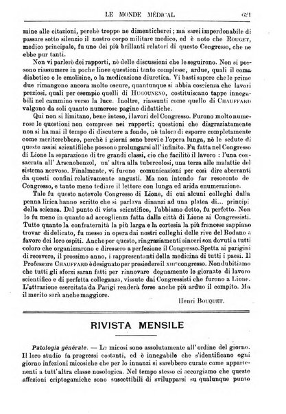 Le monde médical rivista internazionale di medicina e terapia