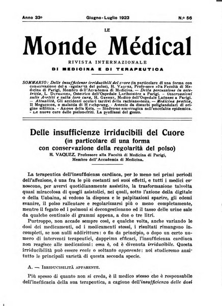 Le monde médical rivista internazionale di medicina e terapia