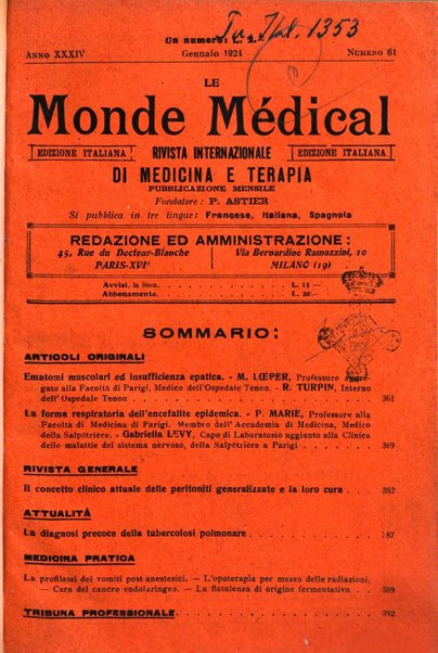 Le monde médical rivista internazionale di medicina e terapia