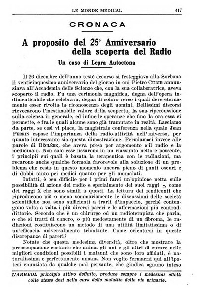 Le monde médical rivista internazionale di medicina e terapia