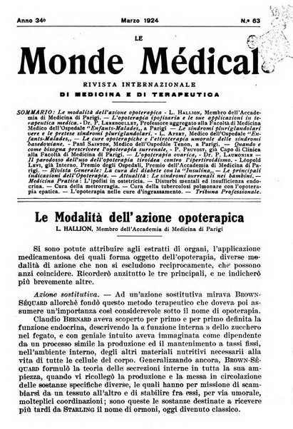 Le monde médical rivista internazionale di medicina e terapia