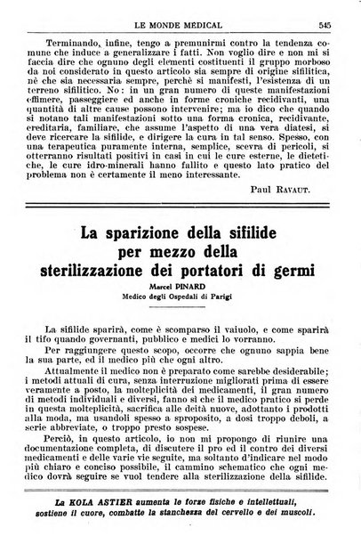 Le monde médical rivista internazionale di medicina e terapia