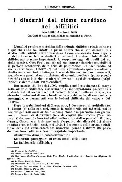 Le monde médical rivista internazionale di medicina e terapia