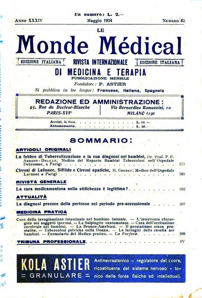 Le monde médical rivista internazionale di medicina e terapia