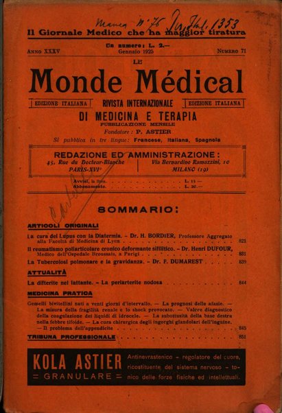 Le monde médical rivista internazionale di medicina e terapia