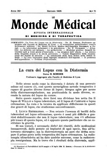 Le monde médical rivista internazionale di medicina e terapia